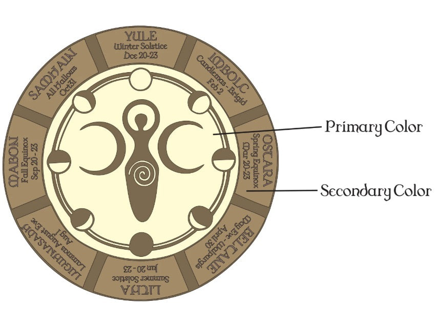 Wooden laser cut Goddess Sabbat wheel of the year calendar