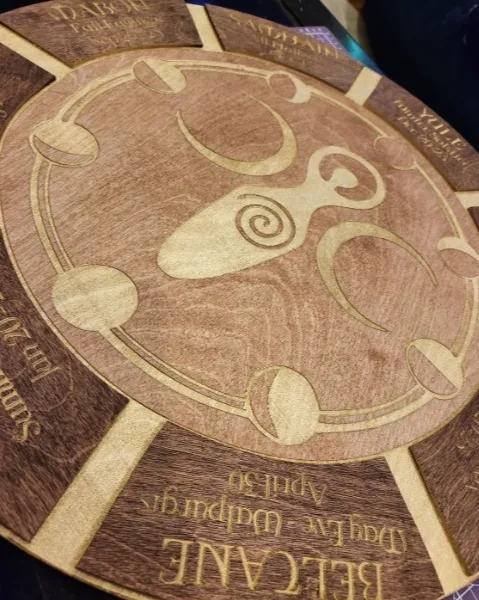 Wooden laser cut Goddess Sabbat wheel of the year calendar