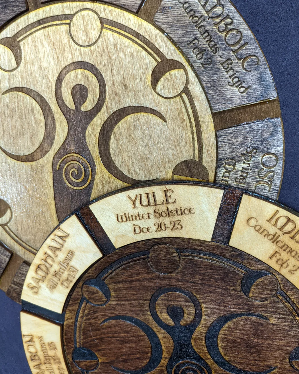 Wooden laser cut Goddess Sabbat wheel of the year calendar