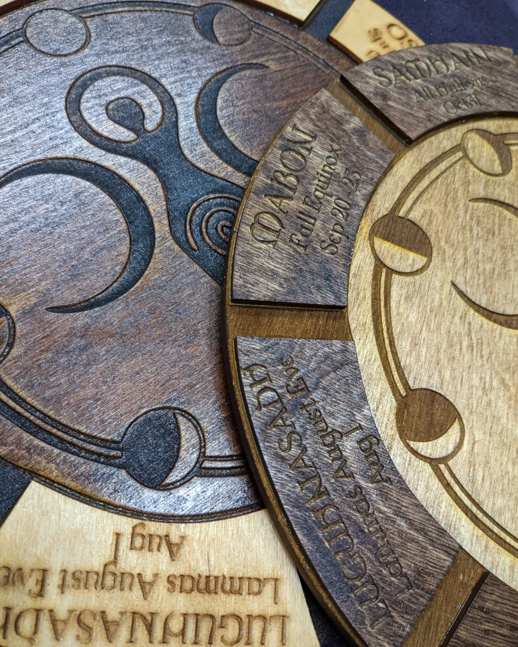 Wooden laser cut Goddess Sabbat wheel of the year calendar