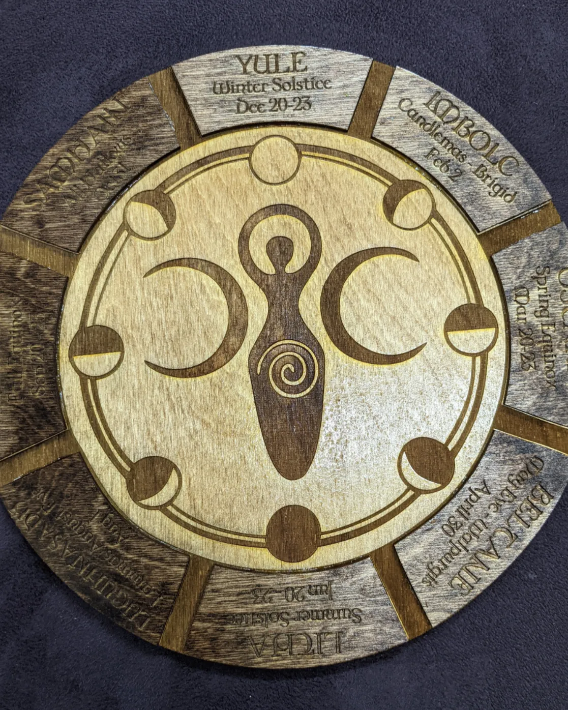 Wooden laser cut Goddess Sabbat wheel of the year calendar