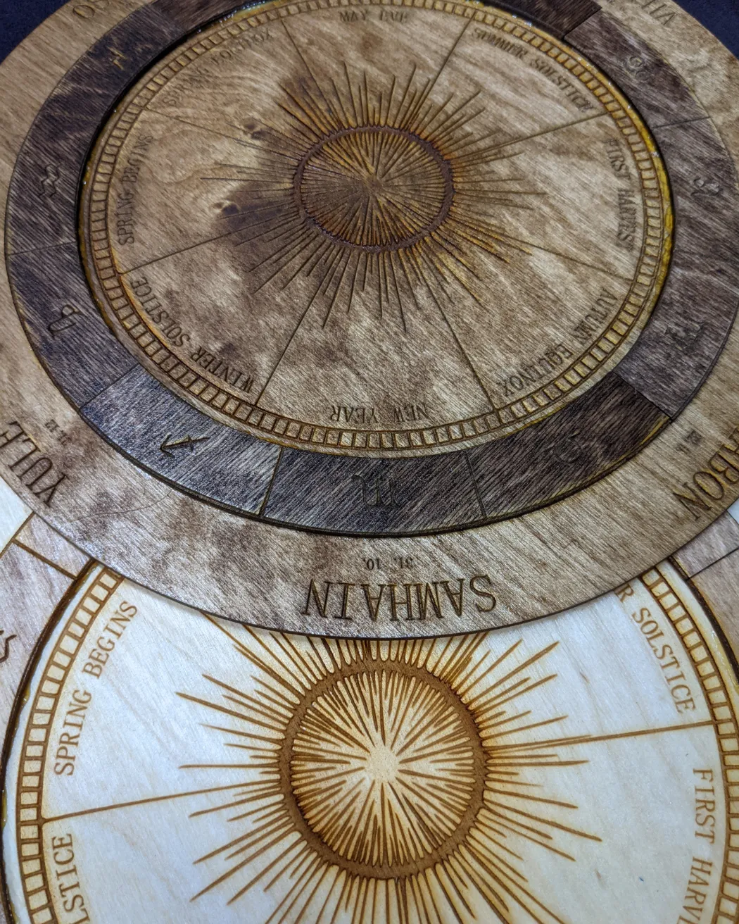 Wooden laser cut Burst Sabbat wheel of the year calendar