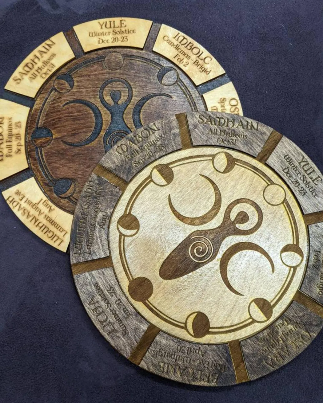 Wooden laser cut Goddess Sabbat wheel of the year calendar