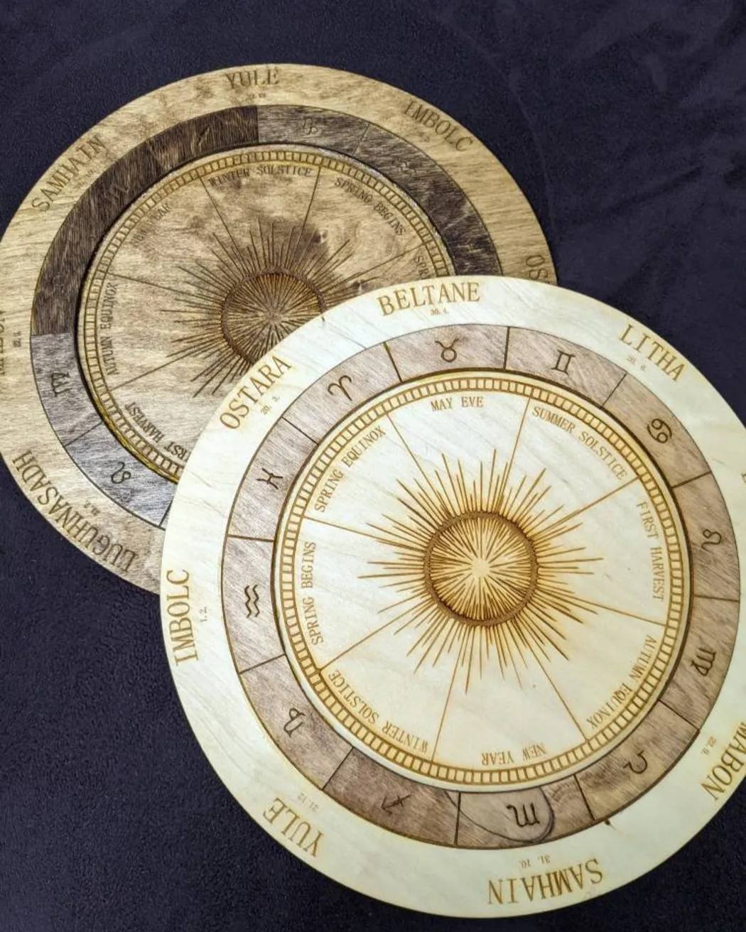 Wooden laser cut Burst Sabbat wheel of the year calendar