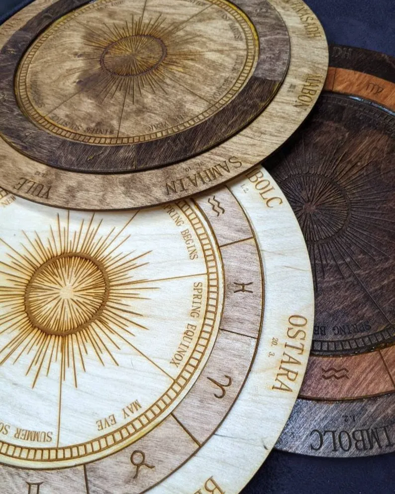 Wooden laser cut Burst Sabbat wheel of the year calendar