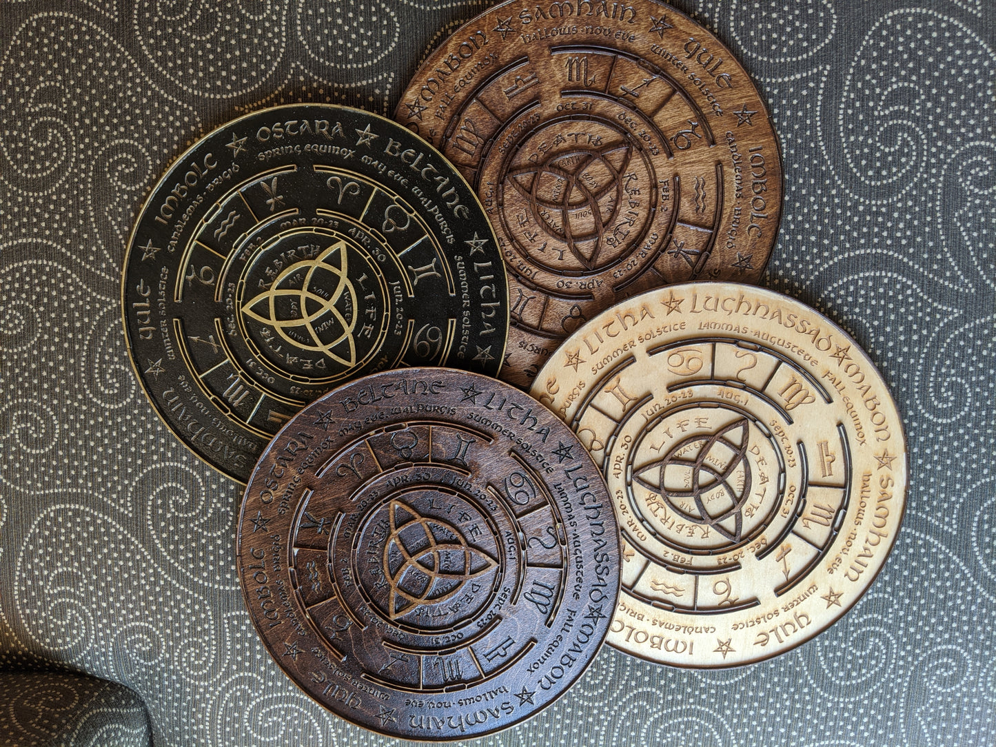 Wooden laser cut Sabbat wheel of the year calendar