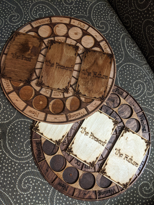 Wooden Laser Cut Moon Phase 3 Card Spread Tarot Board