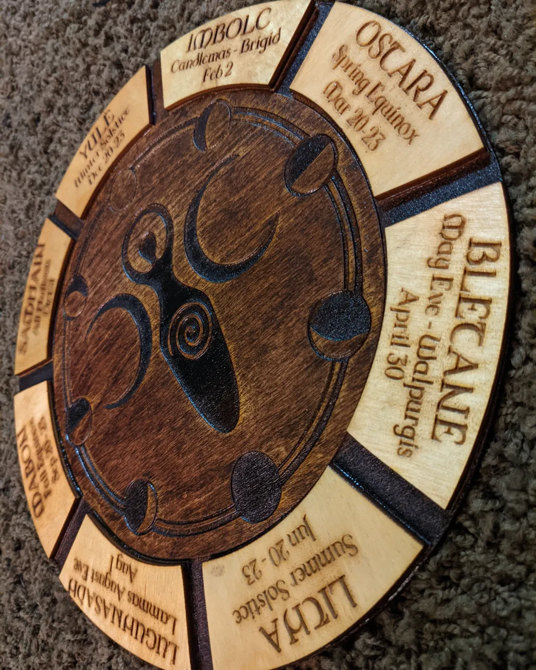Wooden laser cut Goddess Sabbat wheel of the year calendar