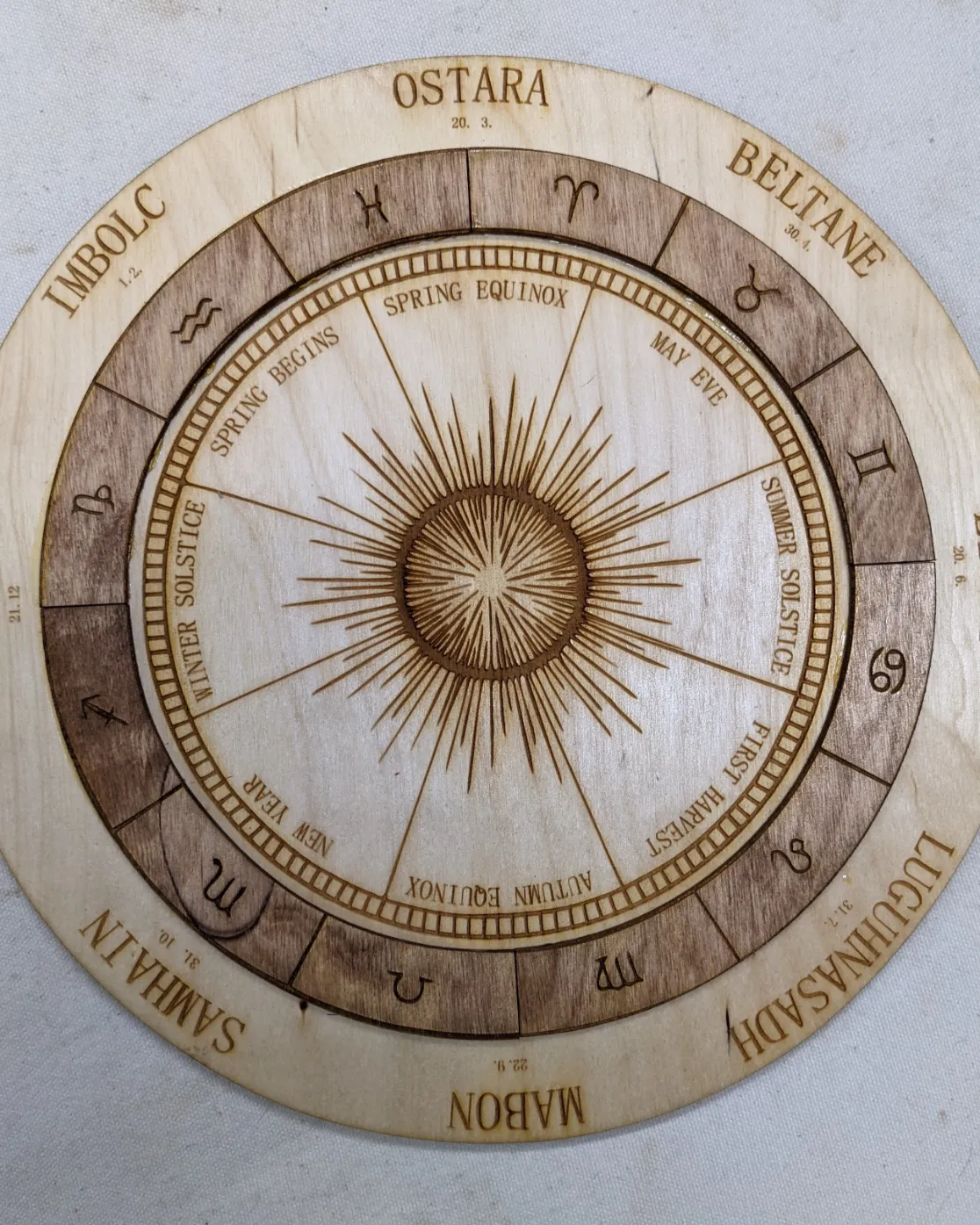 Wooden laser cut Burst Sabbat wheel of the year calendar