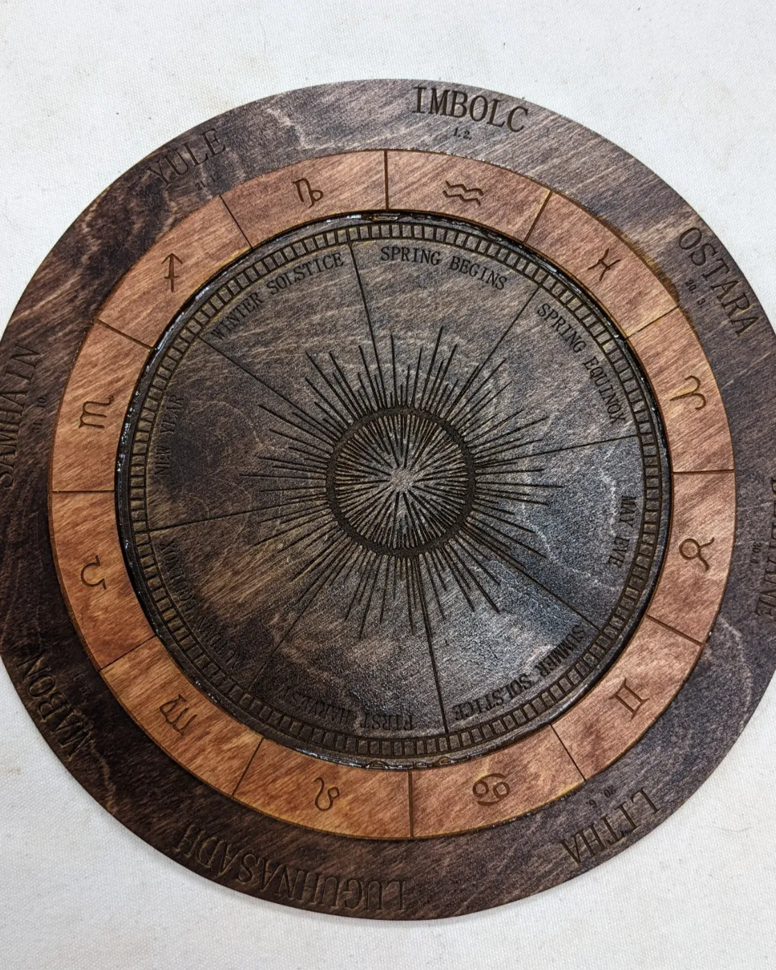 Wooden laser cut Burst Sabbat wheel of the year calendar