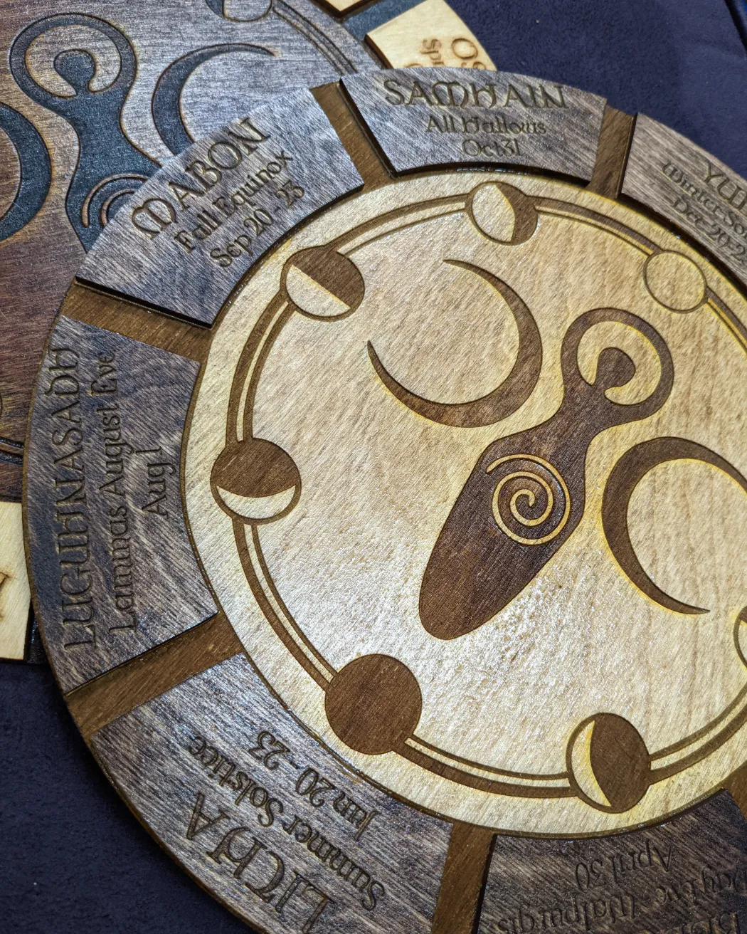 Wooden laser cut Goddess Sabbat wheel of the year calendar