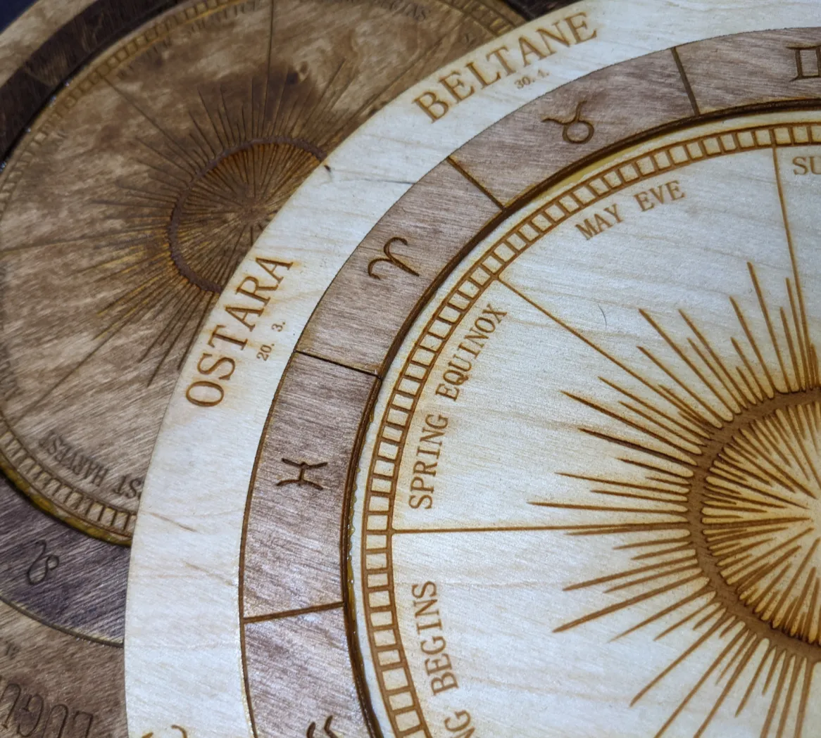 Wooden laser cut Burst Sabbat wheel of the year calendar