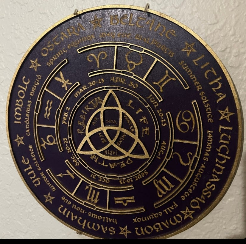 Wooden laser cut Sabbat wheel of the year calendar