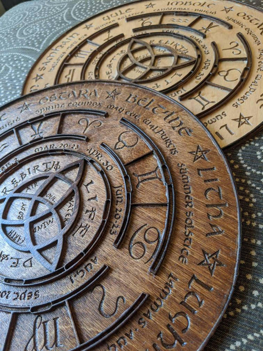 Wooden laser cut Sabbat wheel of the year calendar