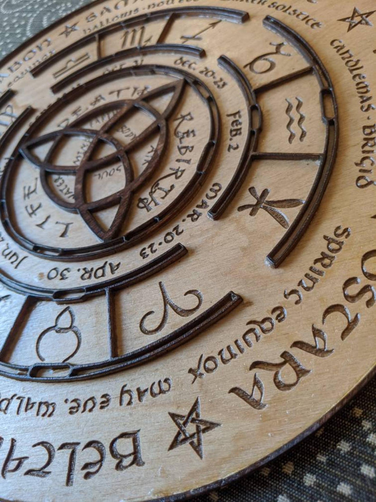 Wooden laser cut Sabbat wheel of the year calendar