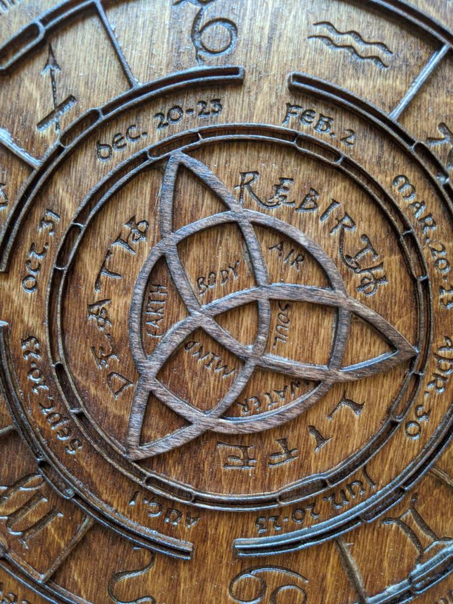 Wooden laser cut Sabbat wheel of the year calendar