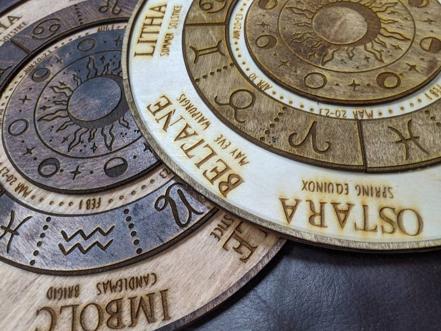 Wooden laser cut Moon and Sun Sabbat wheel of the year calendar