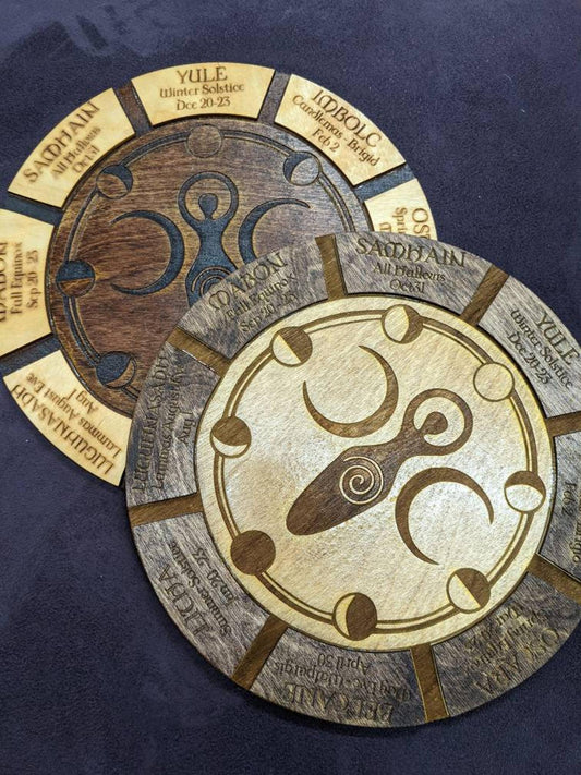 Wooden laser cut Goddess Sabbat wheel of the year calendar