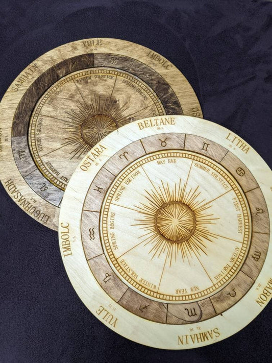 Wooden laser cut Burst Sabbat wheel of the year calendar