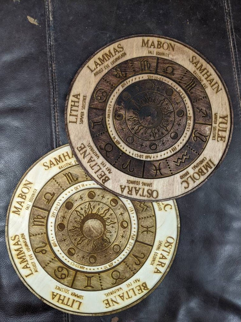 Wooden laser cut Moon and Sun Sabbat wheel of the year calendar