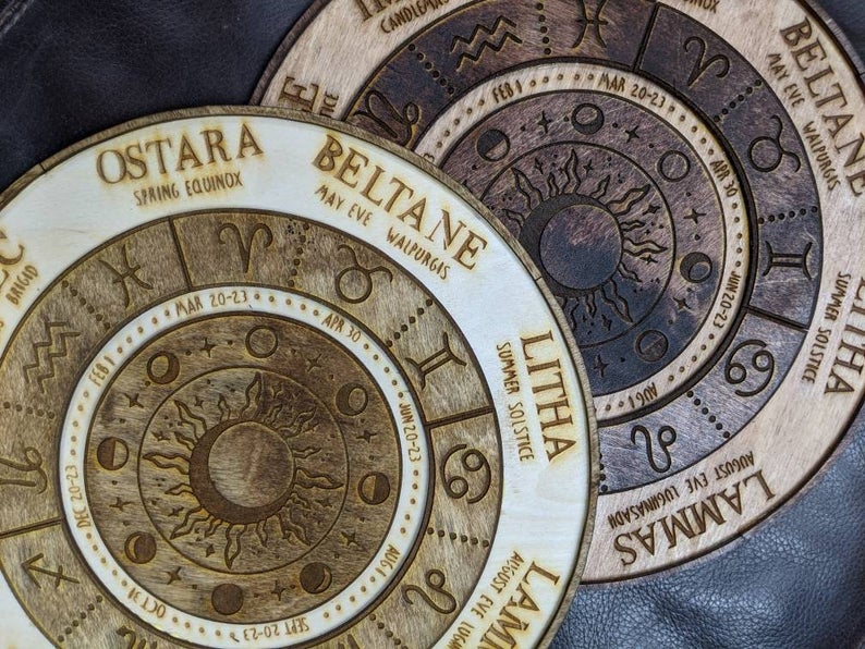 Wooden laser cut Moon and Sun Sabbat wheel of the year calendar