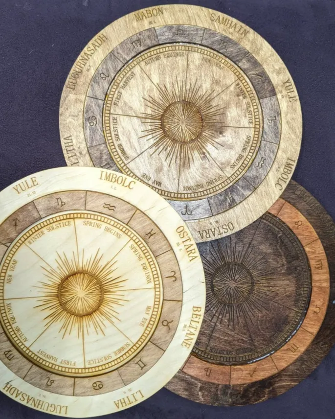 Wooden laser cut Burst Sabbat wheel of the year calendar