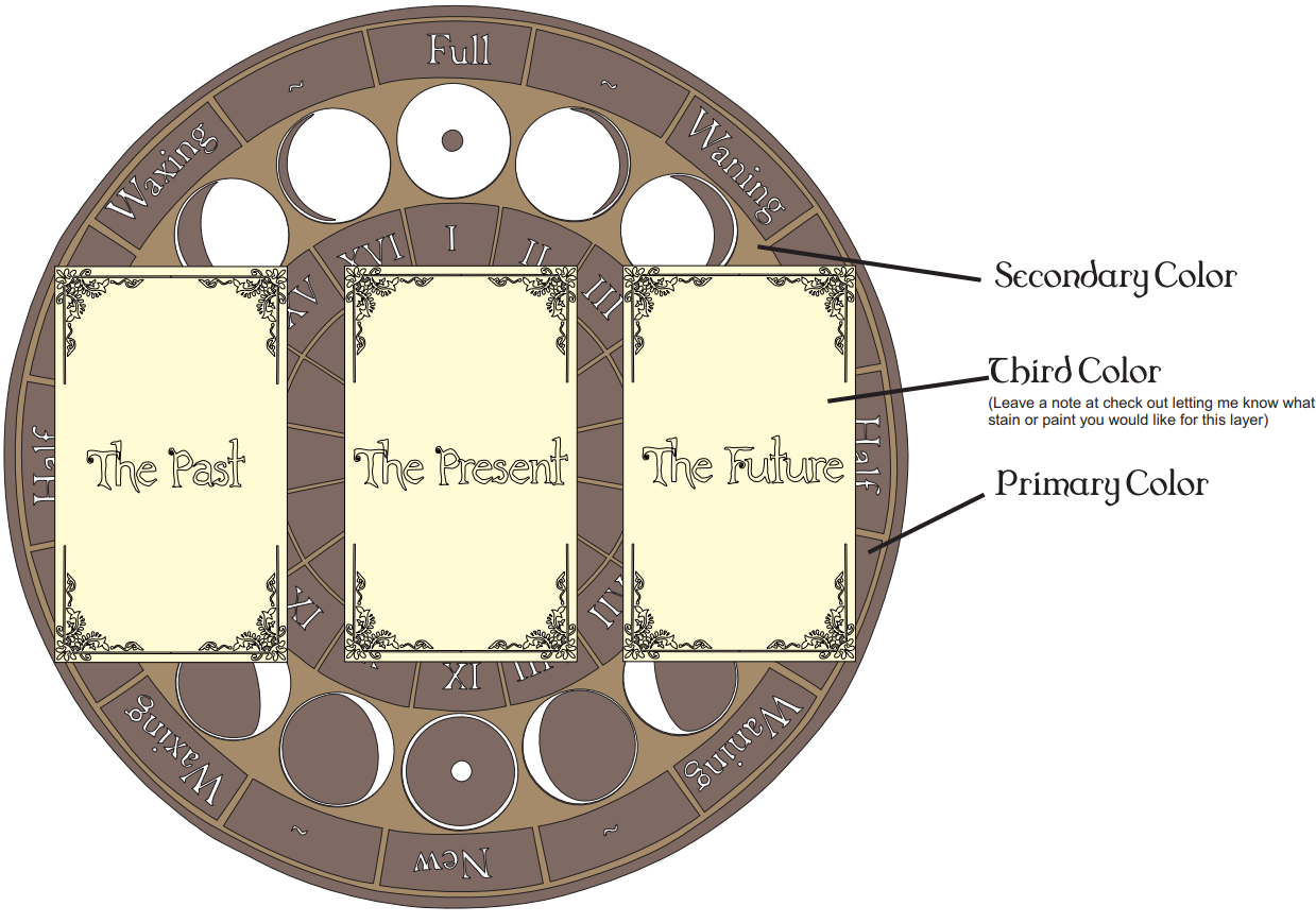Wooden Laser Cut Moon Phase 3 Card Spread Tarot Board